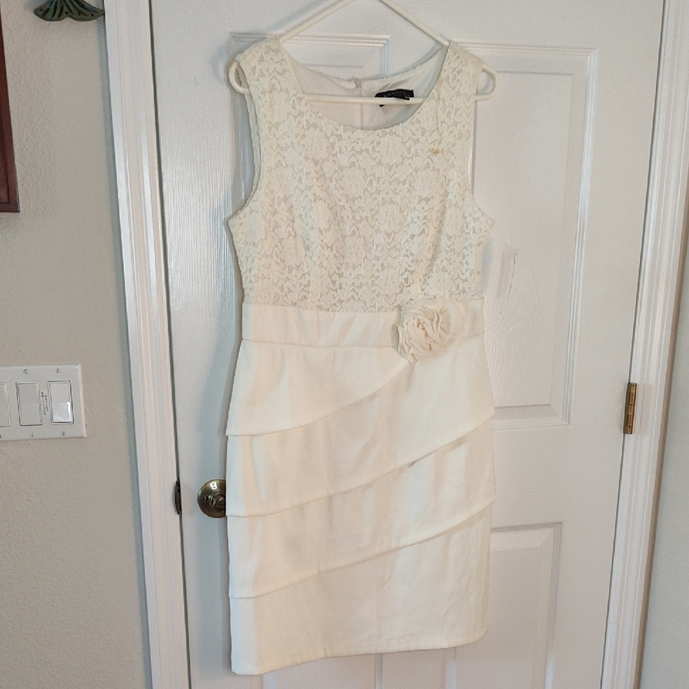 Connected Apparel Cream Lace Mini Dress